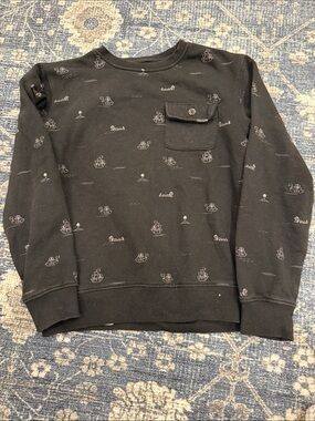 Volcom Black Crewneck Sweater with Chest Pocket and Small Ship Print